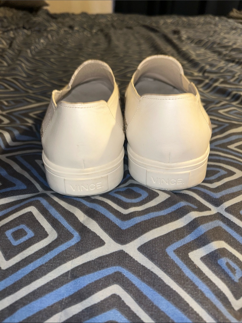 Vince Cream Leather Slip-On Loafers with Woven Trim - Picture 6 of 9